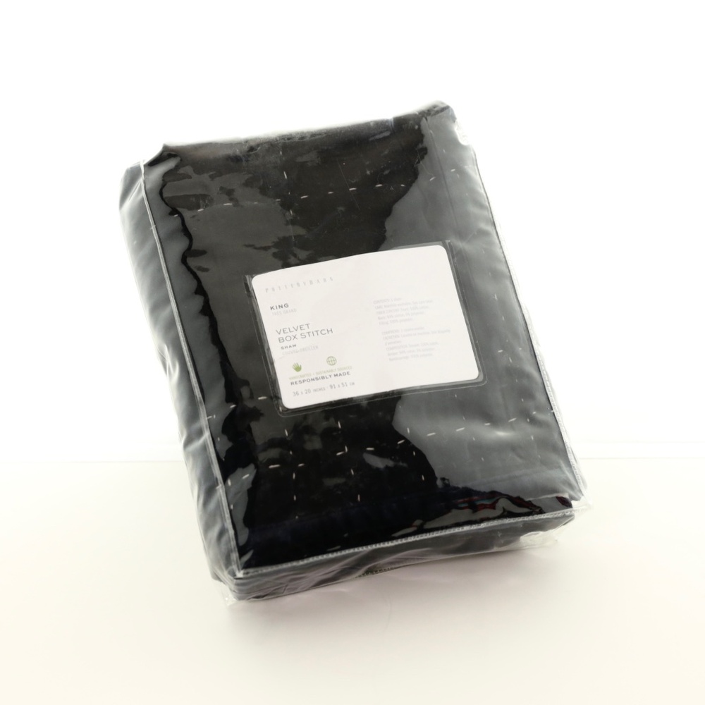 Pottery Barn Handcrafted Velvet Box Stitch Sham - (1) King Navy Blue